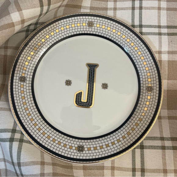 Anthropologie Other - NEW Authentic Anthropologie Bistro Tile a gold Black Monogram Dessert Plate - J